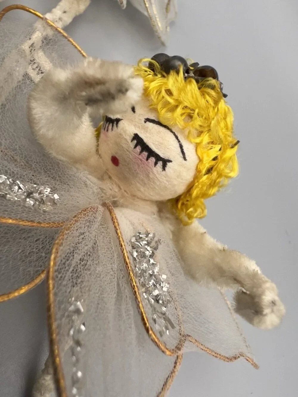 Vintage Spun Cotton Angel Ornaments Lot 8 Mid Century Japan Tulle Chenille MCM
